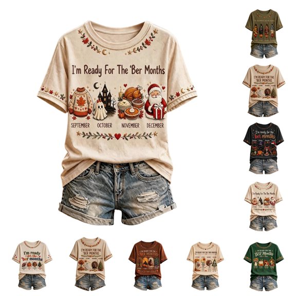 gzxflxpge Women's I'm Ready for the 'ber Months Shirt Print Funky Retro Short Sleeve T Shirts Funny Fall Thanksgiving Christmas Halloween Tees Complexion XL