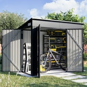 Aoxun 4' x 8' Shed Outdoor Storage Shed with Triple Lockable Door Metal Cabinet with Sloped Roof