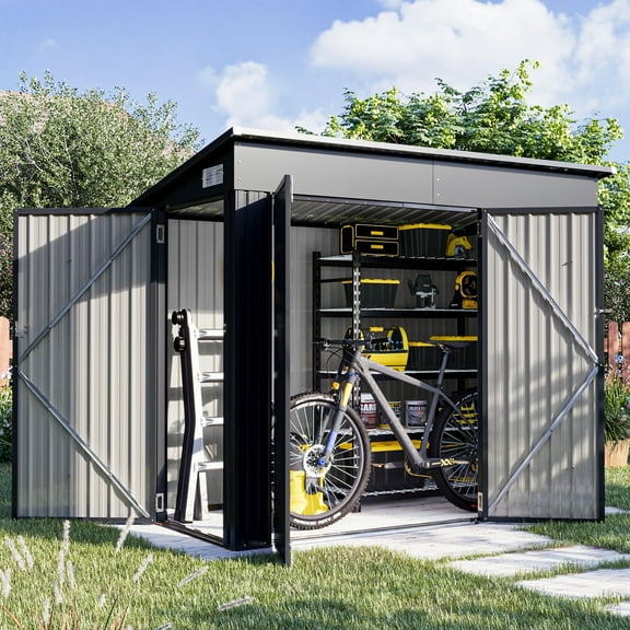 Aoxun 4' x 8' Shed Outdoor Storage Shed with Triple Lockable Door Metal Cabinet with Sloped Roof