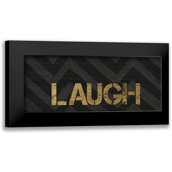 h.artworks 14x8 Black Modern Framed Museum Art Print Titled - Chevron Sentiments Black and Gold Panel II