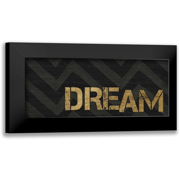 h.artworks 14x8 Black Modern Framed Museum Art Print Titled - Chevron Sentiments Black and Gold Panel IV