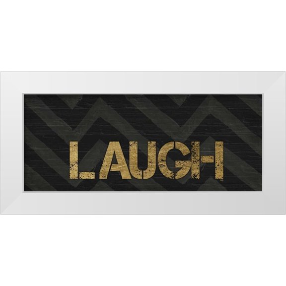 h.artworks 14x8 White Modern Wood Framed Museum Art Print Titled - Chevron Sentiments Black and Gold Panel II