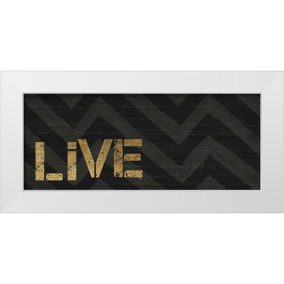 h.artworks 14x8 White Modern Wood Framed Museum Art Print Titled - Chevron Sentiments Black and Gold Panel I