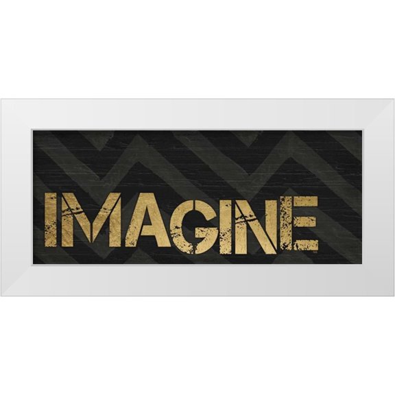 h.artworks 14x8 White Modern Wood Framed Museum Art Print Titled - Chevron Sentiments Black and Gold Panel V