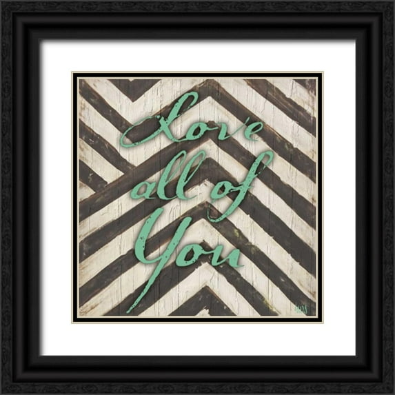 h.artworks 15x15 Black Ornate Wood Framed with Double Matting Museum Art Print Titled - Chevron Sentiments Teal I