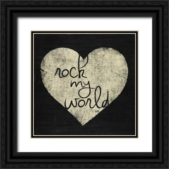 h.artworks 15x15 Black Ornate Wood Framed with Double Matting Museum Art Print Titled - Graffiti Heart Black and Cream I