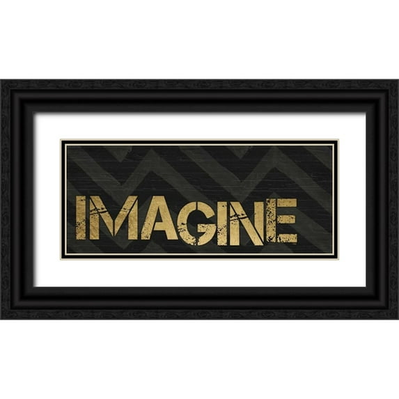 h.artworks 18x10 Black Ornate Wood Framed with Double Matting Museum Art Print Titled - Chevron Sentiments Black and Gold Panel V