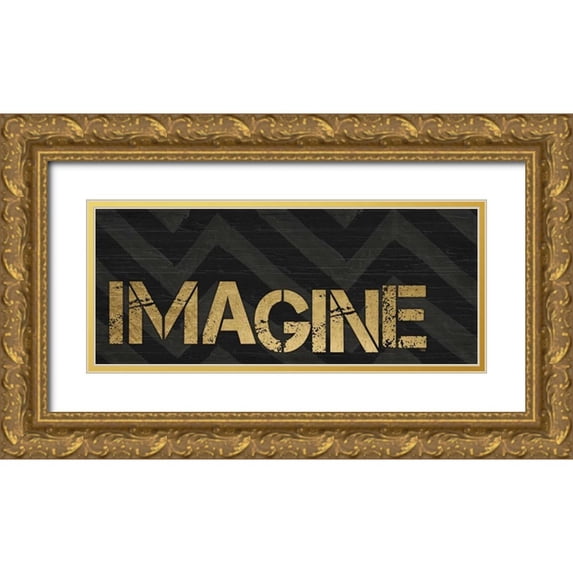 h.artworks 24x12 Gold Ornate Wood Framed with Double Matting Museum Art Print Titled - Chevron Sentiments Black and Gold Panel V