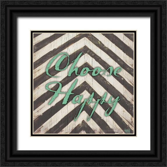 h.artworks 26x26 Black Ornate Wood Framed with Double Matting Museum Art Print Titled - Chevron Sentiments Teal II