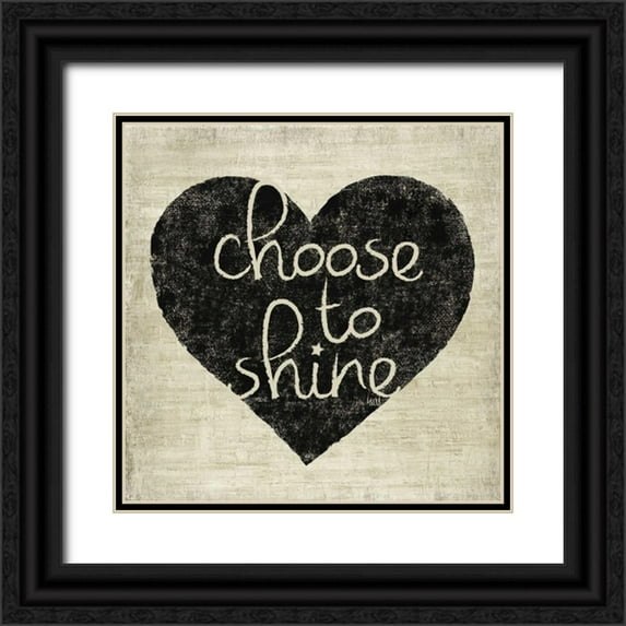 h.artworks 26x26 Black Ornate Wood Framed with Double Matting Museum Art Print Titled - Graffiti Heart Black and Cream II