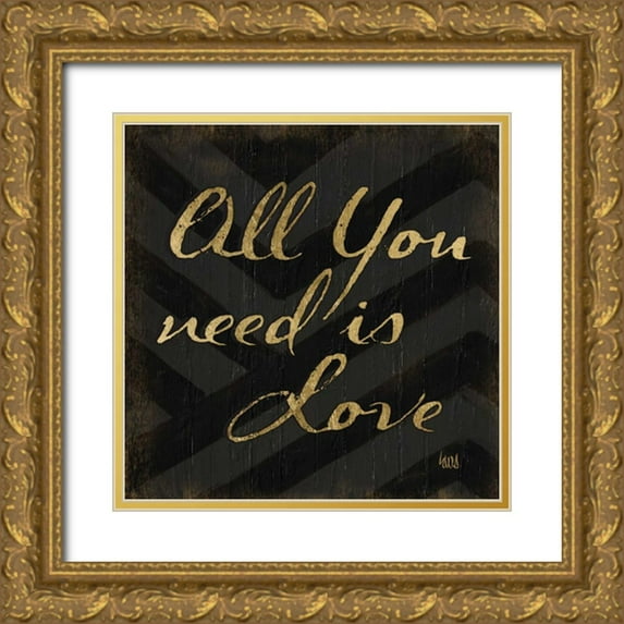 h.artworks 26x26 Gold Ornate Wood Framed with Double Matting Museum Art Print Titled - Chevron Sentiments Black-Gold II