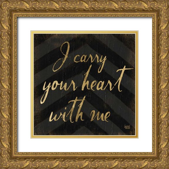 h.artworks 26x26 Gold Ornate Wood Framed with Double Matting Museum Art Print Titled - Chevron Sentiments Black-Gold I