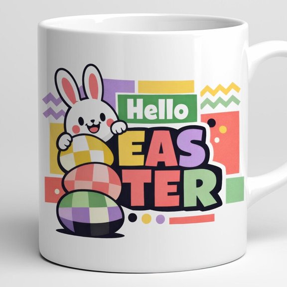 h1ello Easter Mug Wrap Colorful Bunny Egg Art ( )