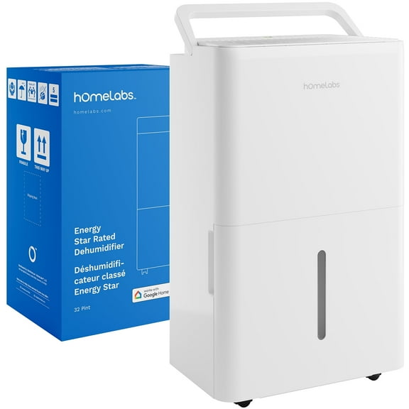 hOmeLabs 32 Pint Wi-Fi Dehumidifier for up to 4,500 Sq Ft Rooms (MAX 80 Pint at 95°F, 90% RH) – High-Efficiency Moisture Removal with Auto Shut-Off and Quiet, Portable Operation