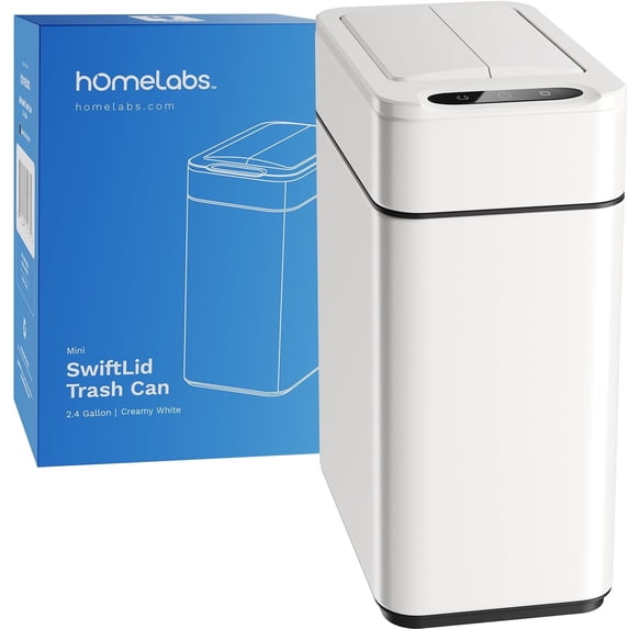 hOmeLabs Durable 2.4 Gallon Sensor Trash Can, Retractable Butterfly Lid, Batteries Included, Space-Efficient, Easy Clean, Battery-Powered - Creamy White