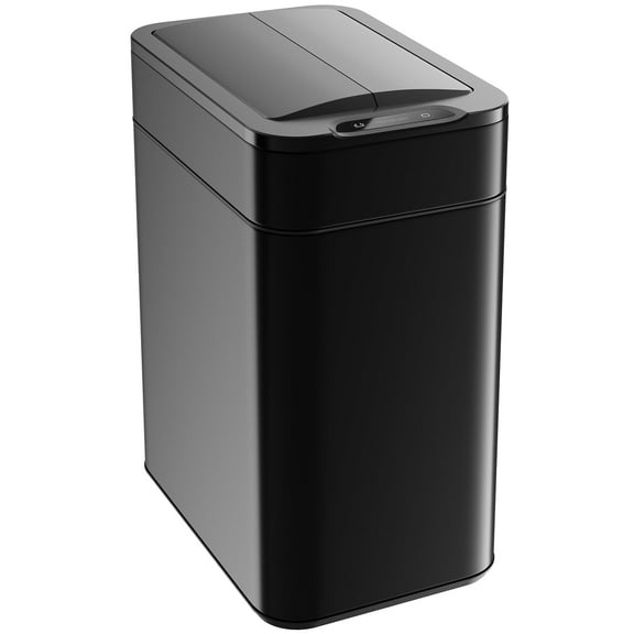 hOmeLabs Robust 13 Gallon Sensor Trash Can, Retractable Butterfly Lid, Batteries Included, Maximizing Space, Easy to Clean, Battery-Powered - Matte Black