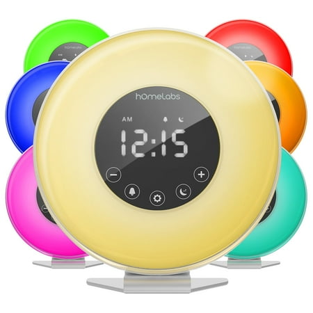 hOmeLabs Sunrise Alarm Clock - Digital LED Clock with 6 Color Switch and FM Radio for Bedrooms - Multiple Nature Sounds Sunset Simulation & Touch Control - with Snooze Function for Heavy Sleepers
