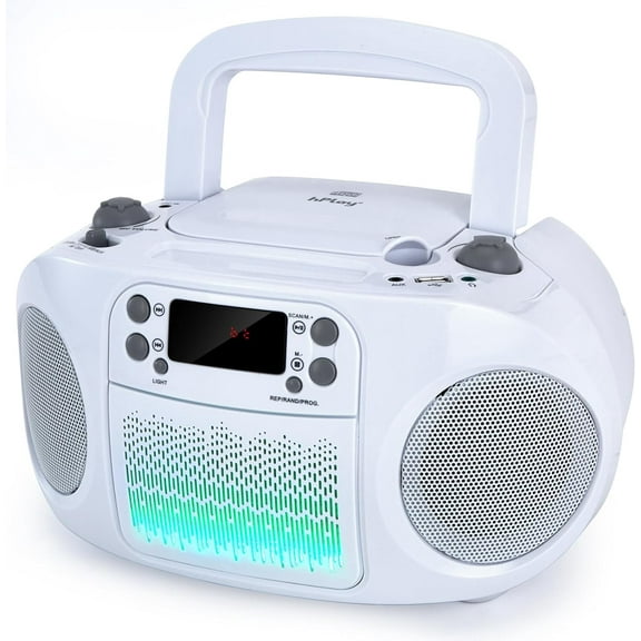 hPlay GC09 Kids Boombox, Top Loading CD Player, Bluetooth connectivity for Smartphones, Effortless AUX, USB, Radio and MP3 connectivity, Sing Along Function (Microphone not Included)- White