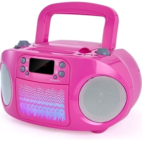 hPlay GC09 Kids Boombox, Top Loading CD Player, Bluetooth connectivity for Smartphones, Effortless AUX, USB, Radio and MP3 connectivity, Sing Along Function (Microphone not Included), Pink