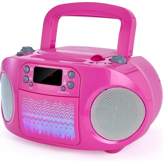 hPlay GC09 Kids Boombox, Top Loading CD Player, Bluetooth connectivity for Smartphones, Effortless AUX, USB, Radio and MP3 connectivity, Sing Along Function (Microphone not Included), Pink
