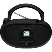 hPlay Gummy GC04B Portable CD Player Boombox with Digital Tunning FM Stereo Radio Kids CD Player Bluetooth USB LCD Display, Front Aux-in Port and Headphone Jack, Supported AC or Battery Powered- Black