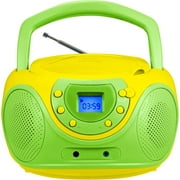 hPlay P16 Portable CD Player Boombox AM FM Digital Tuning Radio, Aux Line-in, Headphone Jack, (Lime)