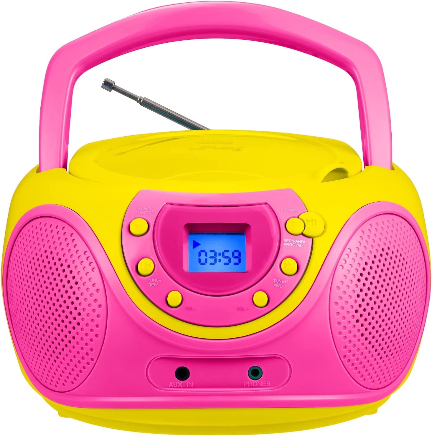 hPlay P16 Portable CD Player Boombox AM FM Digital Tuning Radio, Aux Line-in, Headphone Jack (Pink)