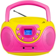 hPlay P16 Portable CD Player Boombox AM FM Digital Tuning Radio, Aux Line-in, Headphone Jack (Pink)
