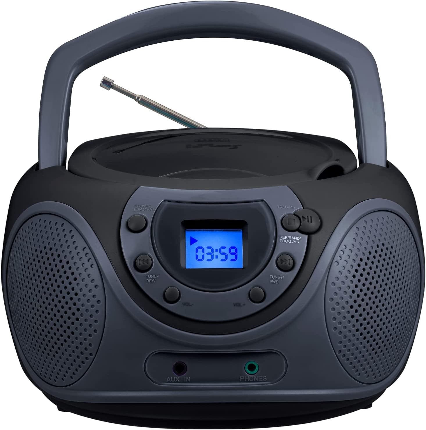 hPlay P16 Portable CD Player Boombox AM FM Digital Tuning Radio, Aux Line-in, Headphone Jack (Space Grey)
