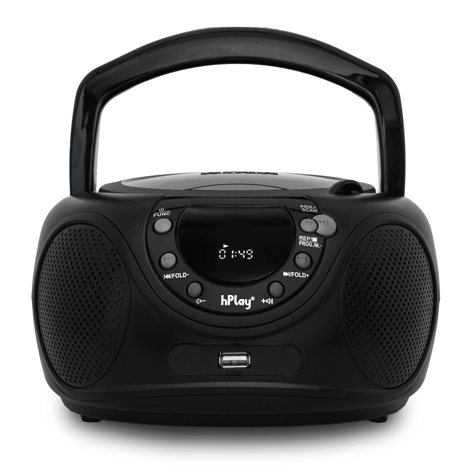 hPlay P16 Portable CD Player Boombox with Bluetooth, FM Digital Radio, USB/MP3 Playback, Aux-in & Headphone Jack - AC/Battery Powered Stereo System (Black)