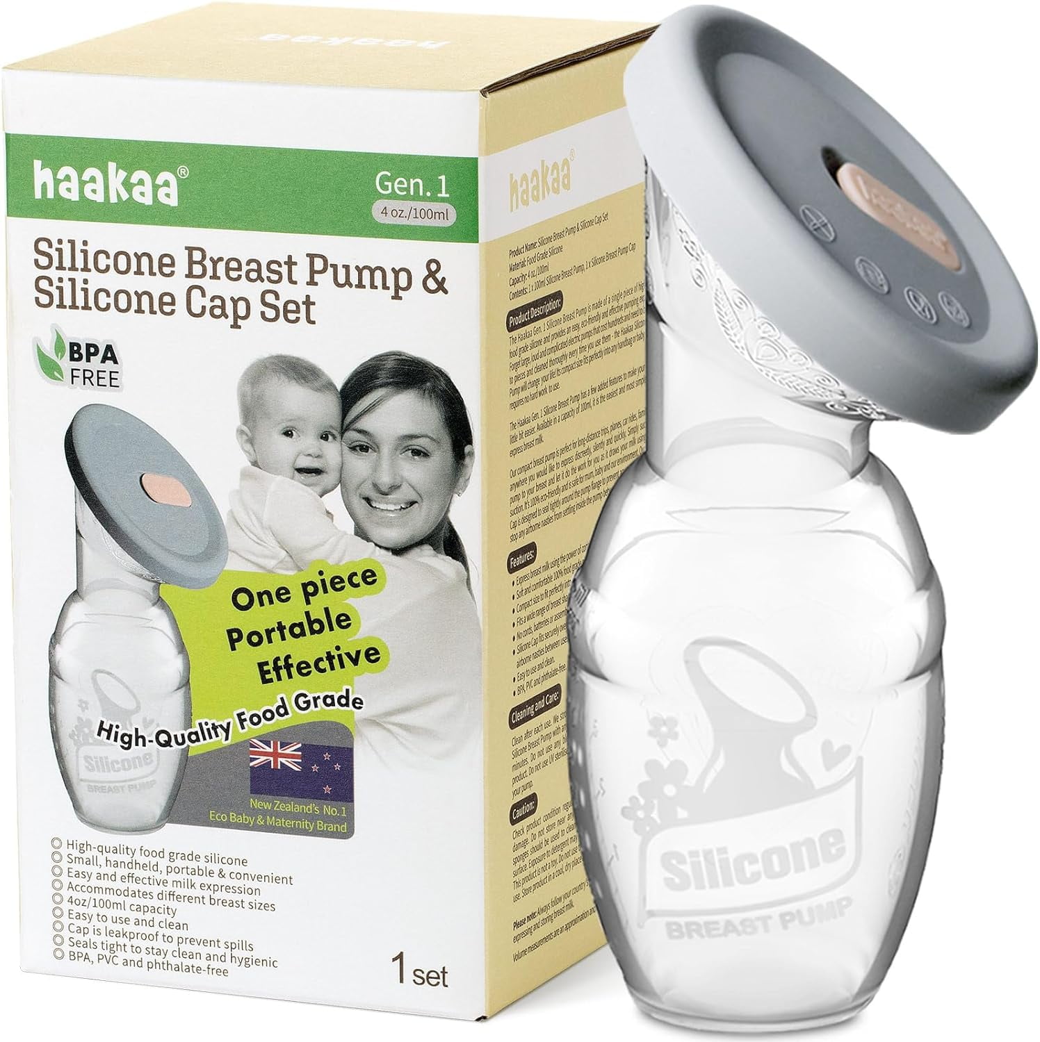 haakaa Manual Breast Pump Breastfeeding Pump with Food Silicone Cap 4oz