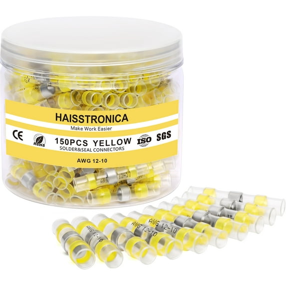 haisstronica 150PCS Solder Seal Wire Connectors, AWG 12-10 Electric Wire Splice with Heat Shrink