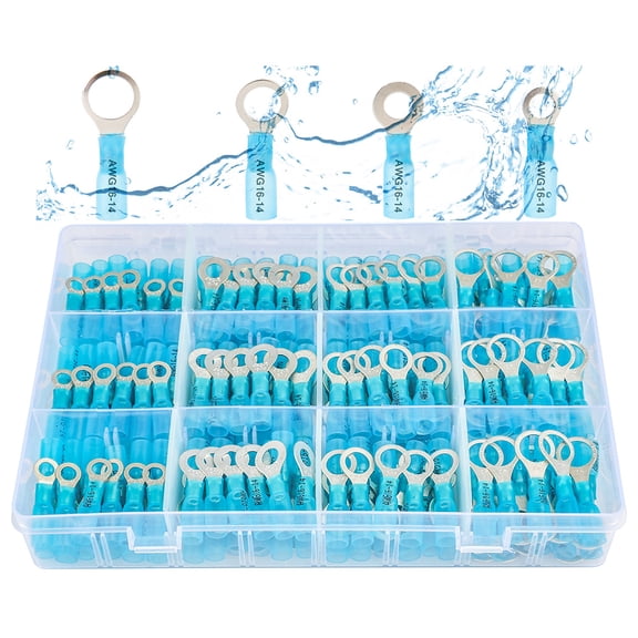 haisstronica 200pcs Blue AWG 16-14 Marine Grade Heat Shrink Ring Connectors-Tinned red Copper 1mm 4 Sizes #10,1/4",5/16",3/8"