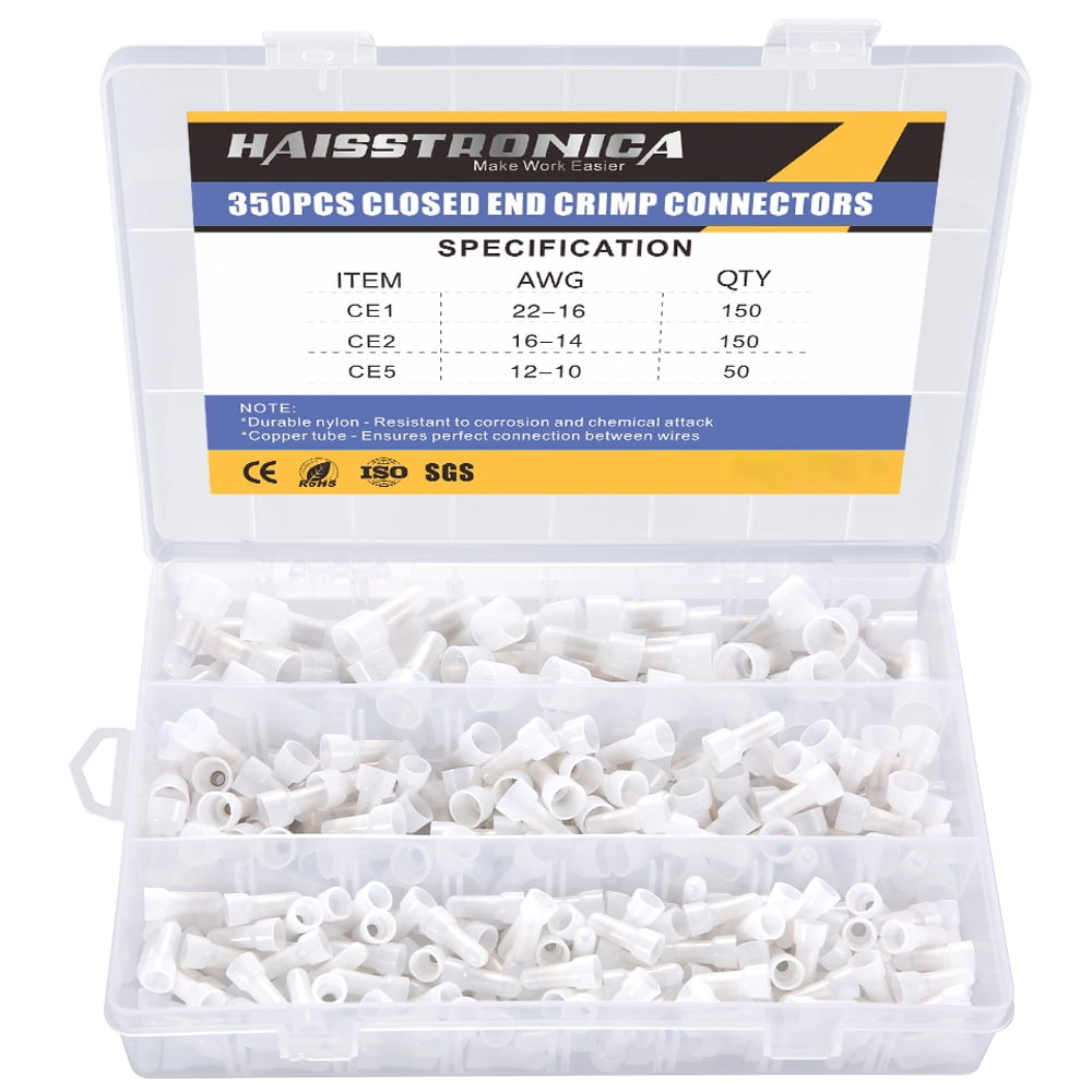 haisstronica 350pcs Closed End Crimp Connectors,Copper Core and Nylon