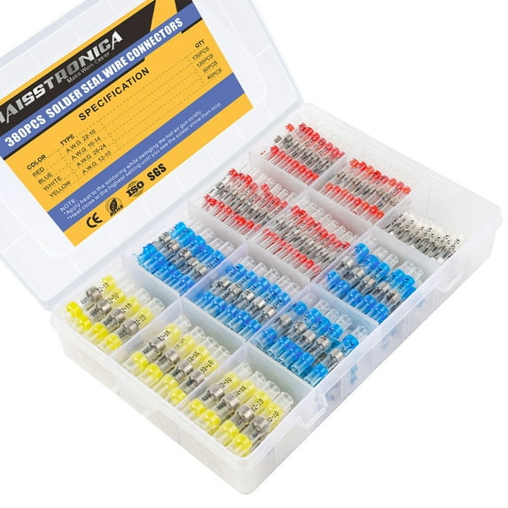 haisstronica 380PCS Solder Seal Wire Connectors,Marine Grade Heat Shrink Wire Connectors,Heat Shrink Butt Connectors
