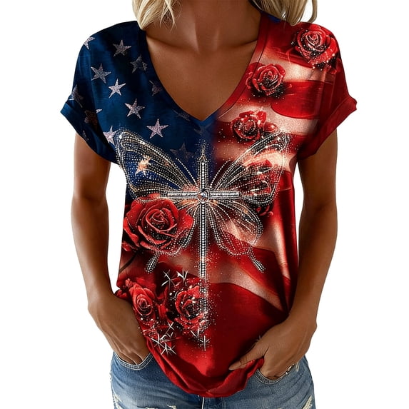 haizhen 250 Anniversary USA Shirt Women 4th of July Tshirts Shits for Women Summer Short Sleeve Red White And Blue America Tops Womens Patriotic T Shirts Red, M