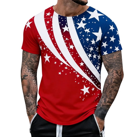 haizhen 4th of July Tshirts Shirts for Men Big and Tall XS-6XL, 250 Anniversary USA Graphic Tees Oversized Tshirts for Men Fashion Clothing Men's Patriotic T-Shirts ao09-Red, S