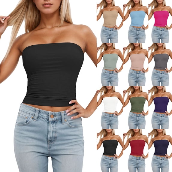 haizhen Women's Tank Tops with Built in Bras Off the Shoulder Strapless Tube Top Removable Bra Cropped Tank Tops for Women Workout Athletic Running Vest Purple, S