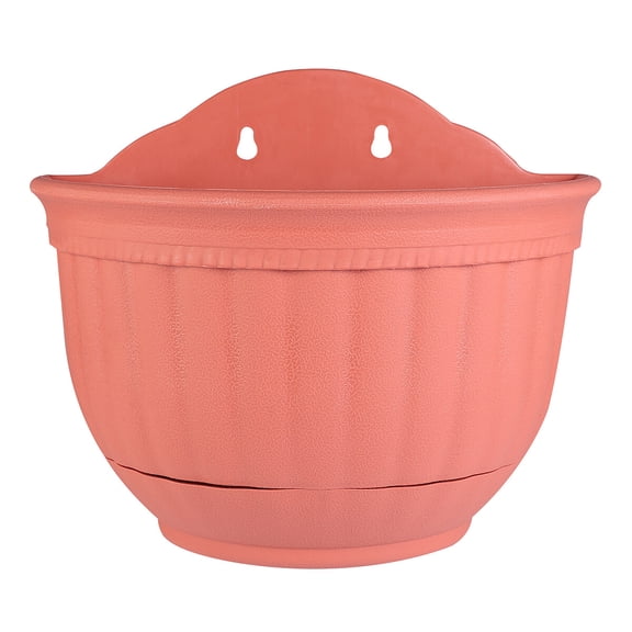 Red Half Circle Hanging Flower Pot with Tray for Balcony Garden Storage Use Made of Durable Plastic 12.5x6.5x6 inches