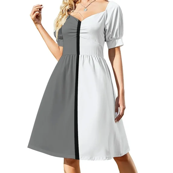 half gray half black white black line Short-Sleeved Dress loose women's dress party dresses woman dresses summer