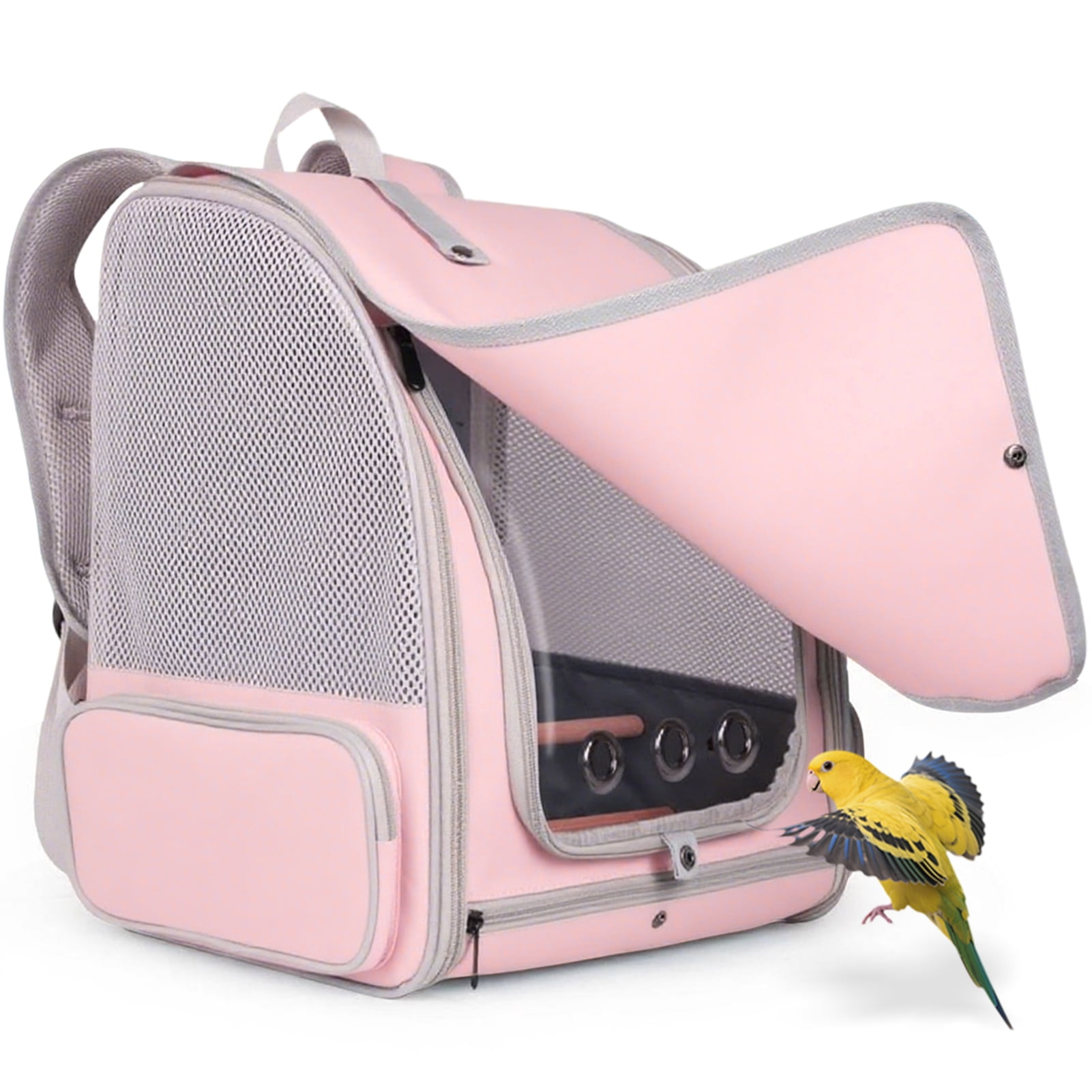 halinfer Bird Carrier Backpack, Pet Travel Cage with Standing Perches, Breathable Portable Transport Carrier for Parakeet, Budgie, Conure, Cockatiel, Small Parrot