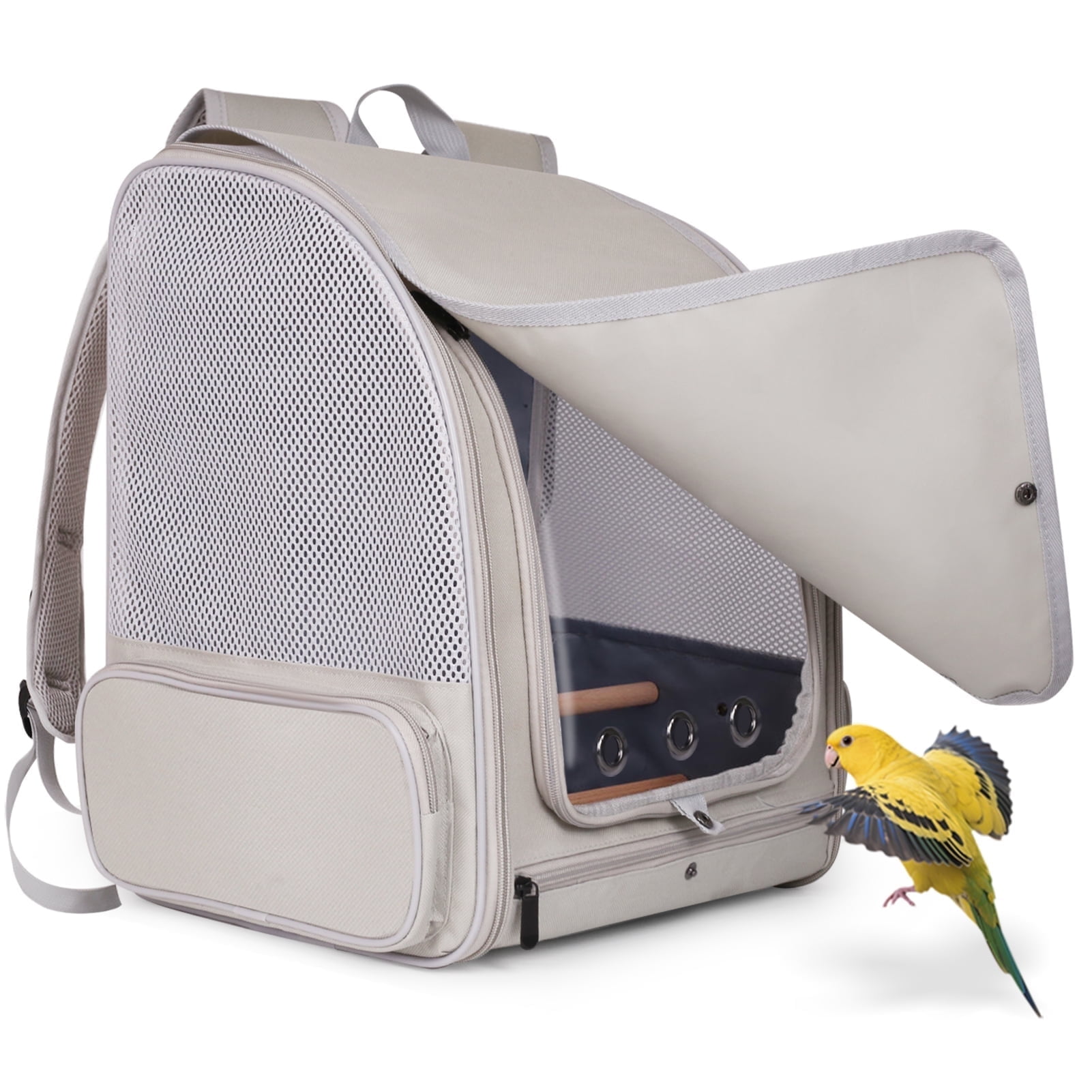 halinfer Bird Carrier Backpack, Pet Travel Cage with Standing Perches, Breathable Portable Transport Carrier for Parakeet, Budgie, Conure, Cockatiel, Small Parrot