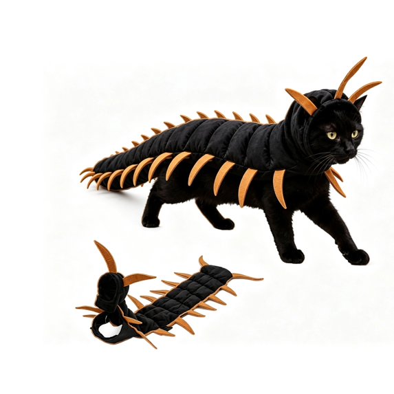 halloween centipede costume for cats Gold, 3D Filled Centipede Shape Pet Attire, Secure Hook-and-Loop Fasten, Trick-or-Treat Pet Costume Contest for Feline Keepers, 48.82*10.24 In