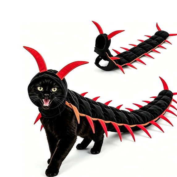 halloween centipede costume for cats Red, 3D Filled Centipede Shape Pet Attire, Secure Hook-and-Loop Fasten, Trick-or-Treat Pet Costume Contest for Feline Keepers, 48.82*10.24 In