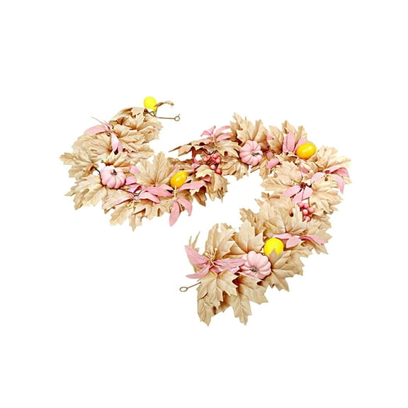 Artificial leaf wreaths for Halloween and Thanksgiving, wicker-hung pumpkin and maple leaf wreaths, indoor family Halloween and Christmas party fireplace decorations