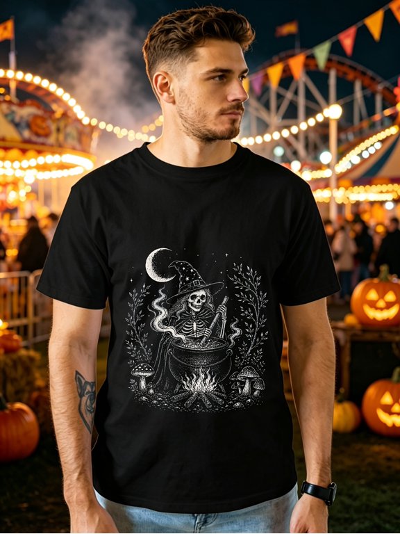 halloween gothic style t shirt pattern of a skull in a pot carnival party costume gift for boyfriend casual t shirt