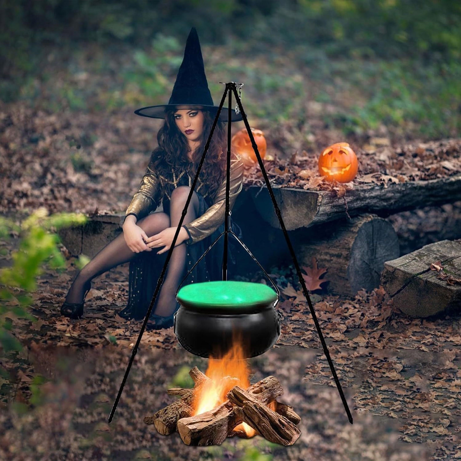 party games Decor Outdoor Large Cauldron On Tripod Outdoor Decorations With Green Light Black Bowl Candy Bucket For Party Indoor Porch Outdoor Yard