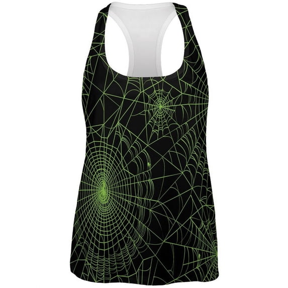 halloween spider webs all over womens racerback tank top
