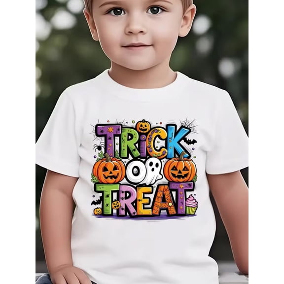 halloween summer boys fashion short sleeve t shirt tri with pumpkin bat and spiderweb element cartoon print outdoor casual top