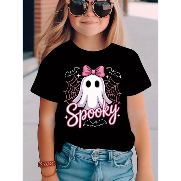 halloween summer fashion girls short sleeve t shirt spooky web bat element cartoon versatile top ny dx8210